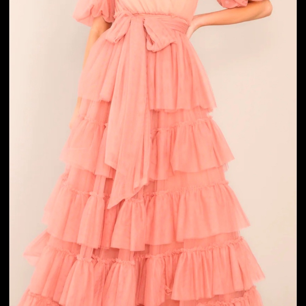 Red Dress Boutique Rose Pink Tiered Tulle Maxi Gown